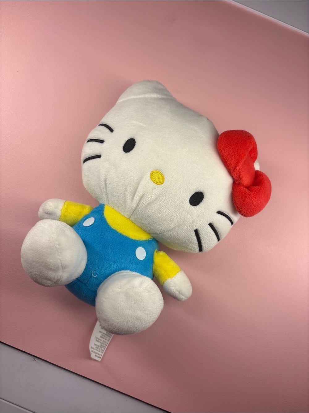 Hello Kitty Plush – White, Blue, Yellow with Red Bow